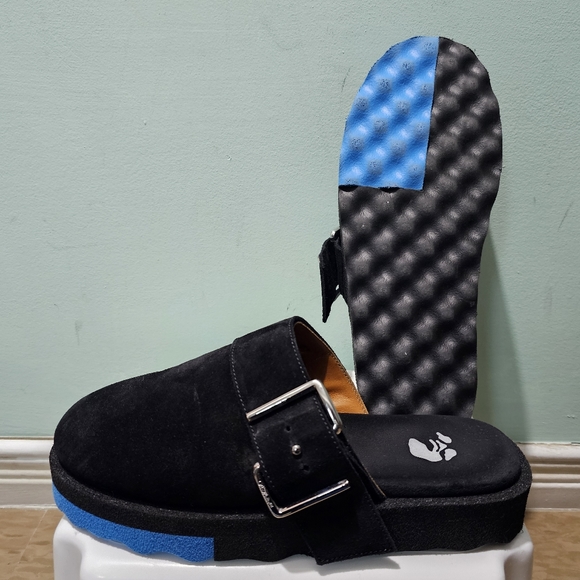 OFF-WHITE Black Leather Suede Sponge Sole Unisex Clogs Mules Slides sz 40 - Picture 9 of 11